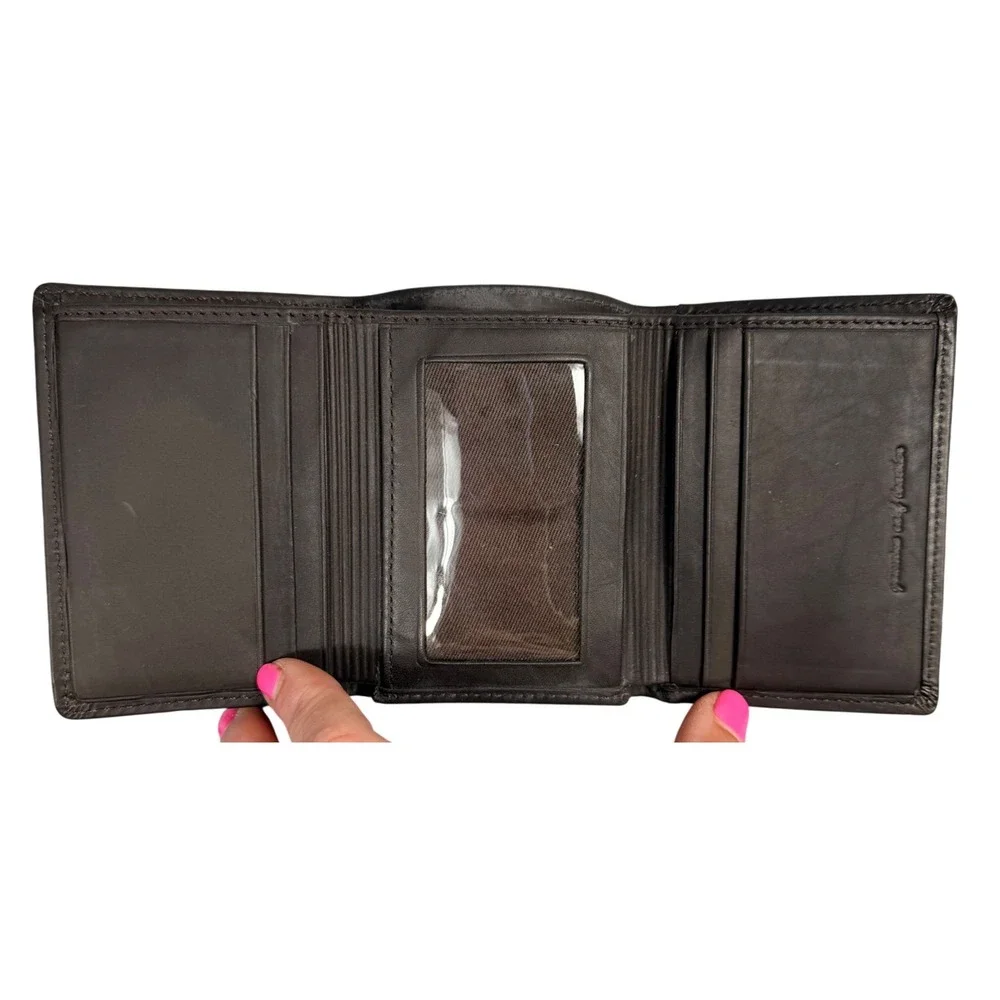 United States Navy Trifold Wallet Brown Genuine Calf Leather Embossed USN Logo